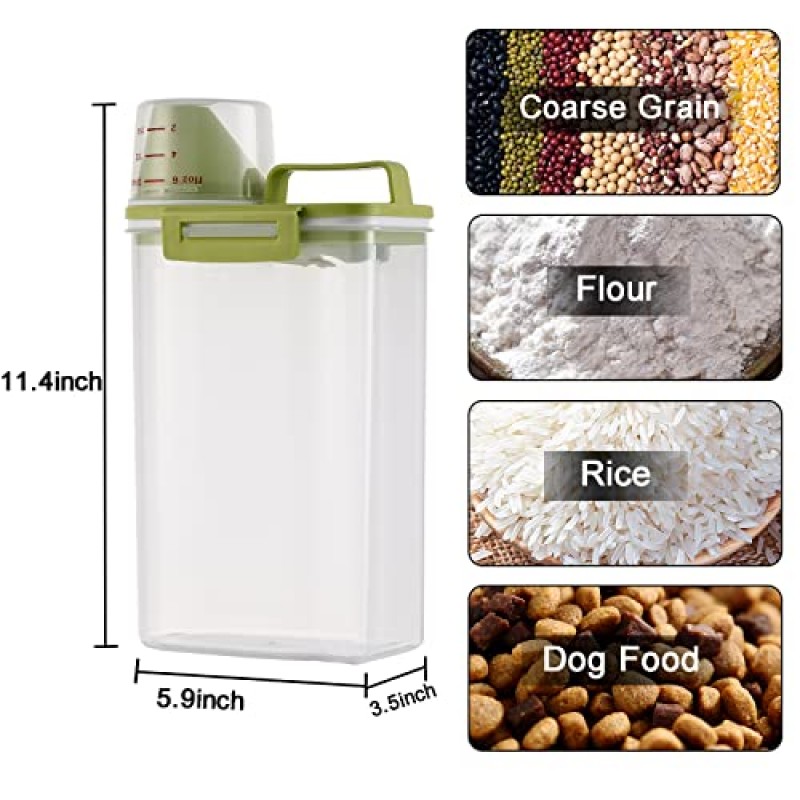 밀폐형 건조 식품 보관 용기, 2.5 ~ 5Lbs 시리얼 건조 식품 밀가루 통, 밀가루, 설탕, 곡물, 쌀 및 베이킹 공급 식료품 저장실 식품 저장용 BPA 프리 플라스틱(녹색)