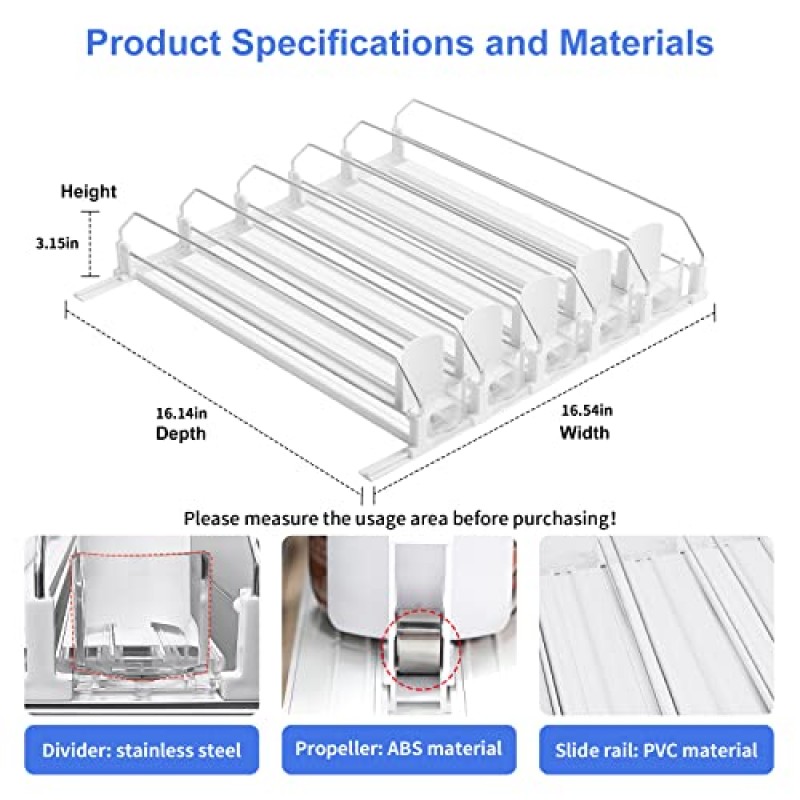 냉장고용 음료 정리함, 냉장고용 소다 캔 정리함, 냉장고용 자체 추진식 소다 캔 정리함, 폭 조절 가능한 음료 푸셔 글라이드, 맥주 팝 캔 물병 보관함, 5열