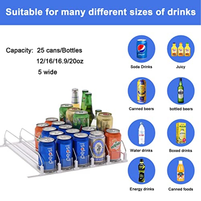 냉장고용 음료 정리함, 냉장고용 소다 캔 정리함, 냉장고용 자체 추진식 소다 캔 정리함, 폭 조절 가능한 음료 푸셔 글라이드, 맥주 팝 캔 물병 보관함, 5열
