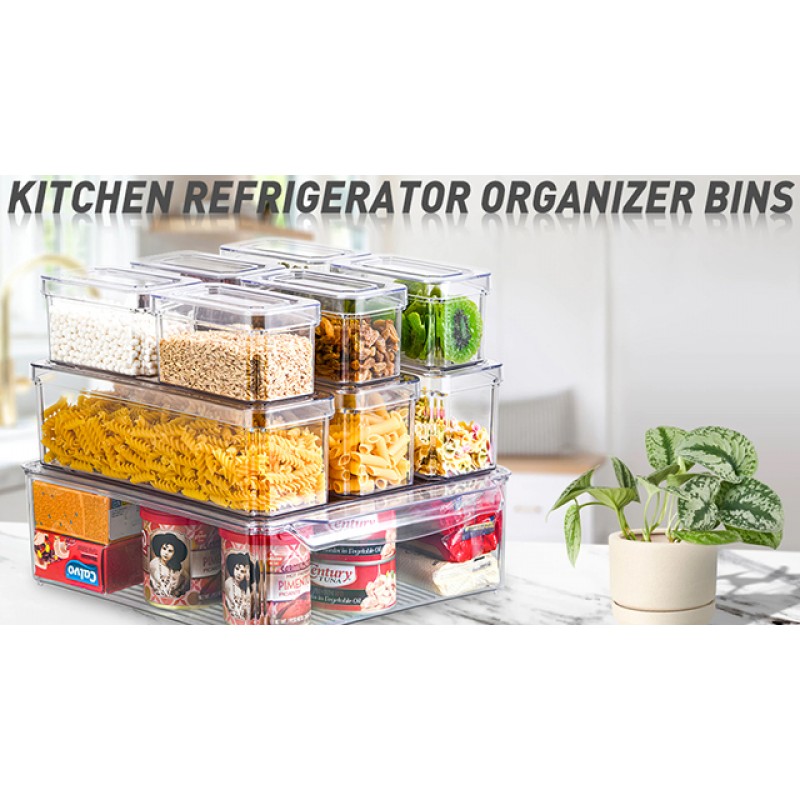 MDHAND 냉장고 정리함 - 냉장고 정리함, 10개 냉장고 정리함 및 보관함 뚜껑이 있는 투명하고 쌓을 수 있는 냉장고 정리함 냉장고용 BPA 프리 계란 정리함