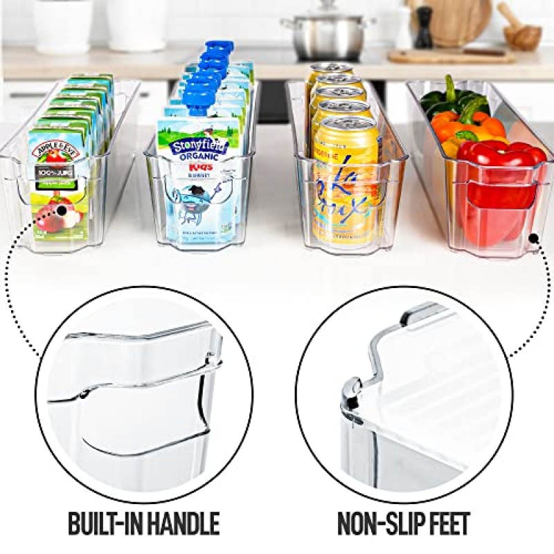 Zulay 4 팩 투명 냉장고 정리함 - 좁은 냉장고 정리함 및 보관함 투명 - 이상적인 냉동고 정리함, 냉장고 보관 용기, 주방 캐비닛, 식품 저장실 정리함