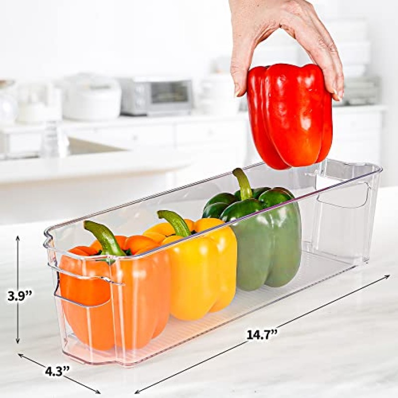 Zulay 4 팩 투명 냉장고 정리함 - 좁은 냉장고 정리함 및 보관함 투명 - 이상적인 냉동고 정리함, 냉장고 보관 용기, 주방 캐비닛, 식품 저장실 정리함