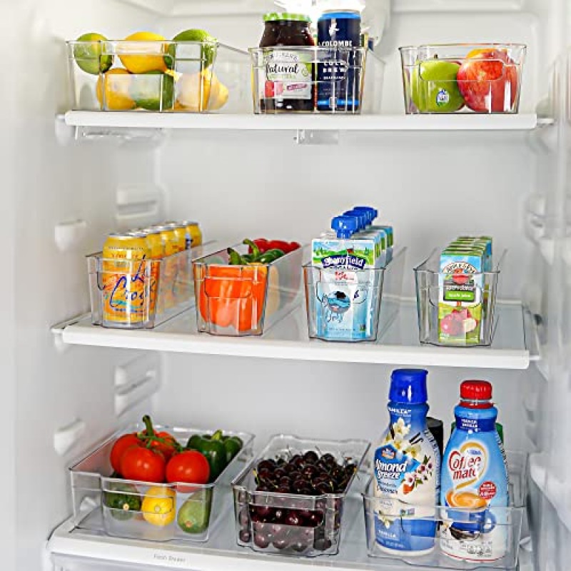 Zulay 4 팩 투명 냉장고 정리함 - 좁은 냉장고 정리함 및 보관함 투명 - 이상적인 냉동고 정리함, 냉장고 보관 용기, 주방 캐비닛, 식품 저장실 정리함