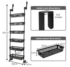 보관을 위한 스마트 디자인 오버더 도어 정리함 - 식료품 저장실 정리, 침실, 욕실 보관, 놀이방 또는 주방에 적합 - 조절 가능한 강철 프레임(바구니 6개 및 벽걸이 포함) - 올 블랙