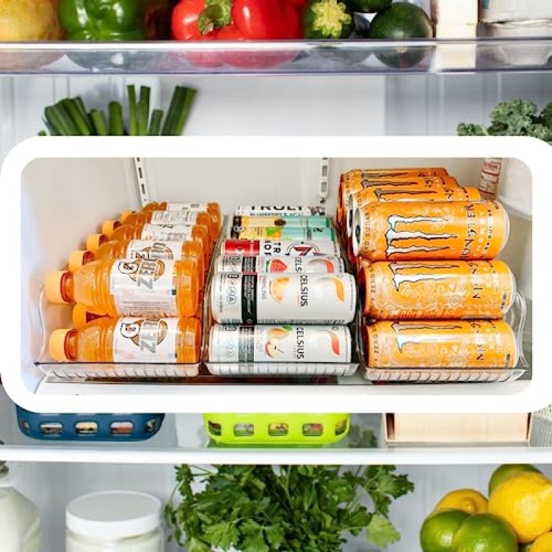 Joyful Haus 냉장고용 스키니 캔 정리함(2팩) - 냉장고용 탄산수 캔 보관함, 냉장고용 팝 캔 정리함, 모유 냉동고 보관함 정리함, 냉장고용 캔 홀더