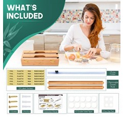 TRENDYYA - 2in1 대나무 호일 및 플라스틱 랩 정리함, 플라스틱, 왁스, 양피지 및 알루미늄 호일 디스펜서(커터 및 라벨 포함), 주방 상판, 서랍 및 벽용 - ​​13인치 롤에 적합