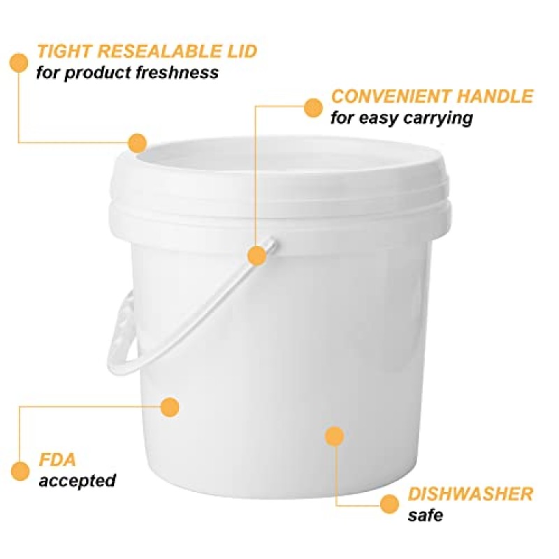 Gerrii 10 팩 손잡이와 뚜껑이 있는 흰색 플라스틱 통 식품 보관 통 용기 다용도 페인트용 다목적 통 물 예술 공예 프로젝트 차고 정리(흰색, 3쿼트)
