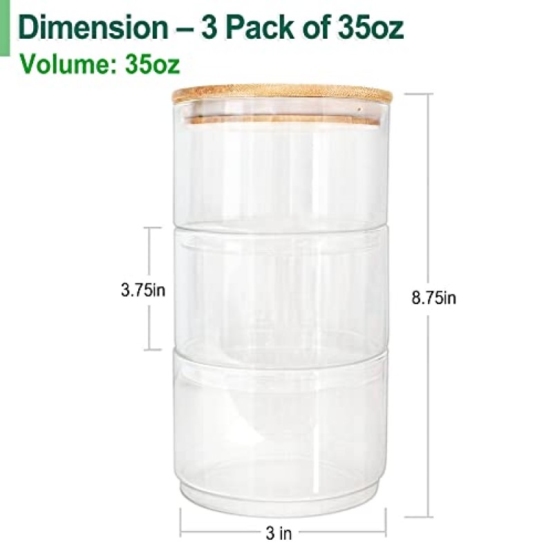 대나무 뚜껑이 있는 유리병, 밀폐 뚜껑이 있는 쌓을 수 있는 유리 식품 저장 용기, 25온스 3팩, 대나무 뚜껑이 있는 유리 식품 저장 용기, 유리 식료품 저장실 용기, 주방 보관 및 정리용 뚜껑이 있는 유리 용기