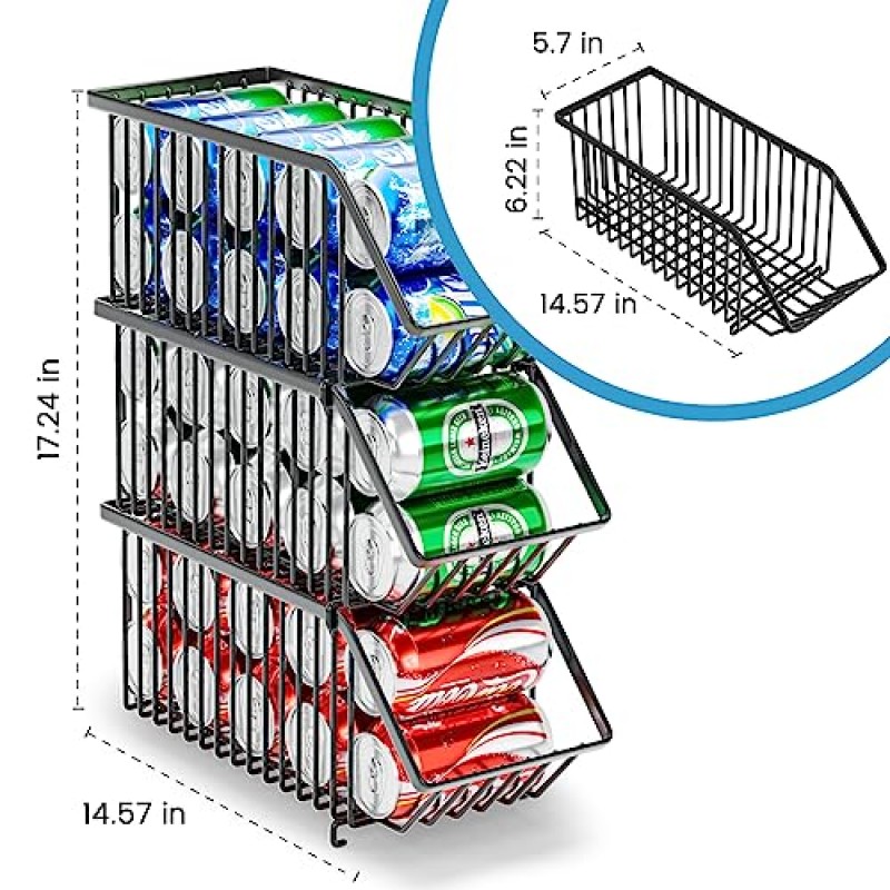 Boeetech 쌓을 수 있는 소다 캔 디스펜서 정리 랙, 스태킹 캔 디스펜서 냉장고 정리함 팝 소다 정리 디스펜서 통조림 냉장고, 냉동고, 주방, 캐비닛(검은색, 4)
