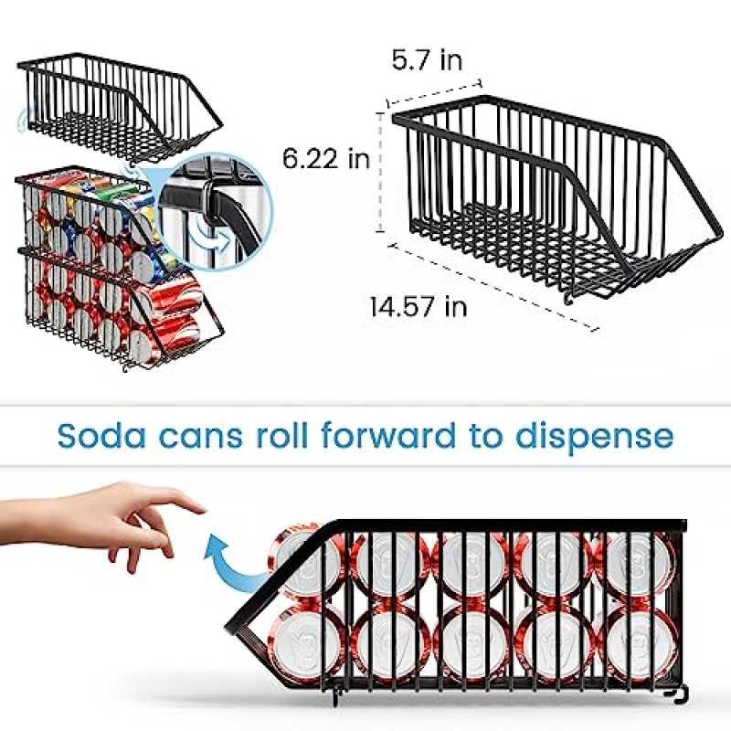 Boeetech 쌓을 수 있는 소다 캔 디스펜서 정리 랙, 스태킹 캔 디스펜서 냉장고 정리함 팝 소다 정리 디스펜서 통조림 냉장고, 냉동고, 주방, 캐비닛(검은색, 4)