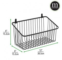 주방, 침실, 욕실용 mDesign 금속 와이어 벽걸이형 수납 정리함 바구니통 - 식료품 저장실, 옷장 및 캐비닛에 장착 가능한 걸이 정리함 - Unity 컬렉션 - 2팩 - 매트 블랙