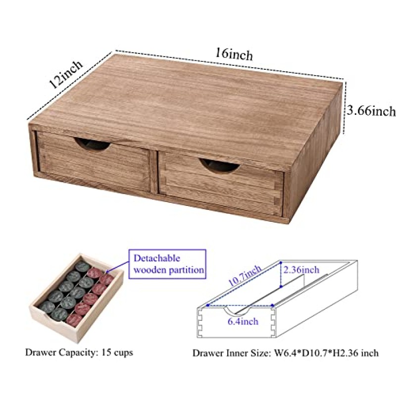 DDYURI 커피 포드 캡슐용 보관 서랍 홀더 - K-Cup 커피 메이커용 다기능 책상 정리함 서랍 - 주방 미니 나무 상자 서랍장 찬장 카운터 정리 CF1D2C 다크