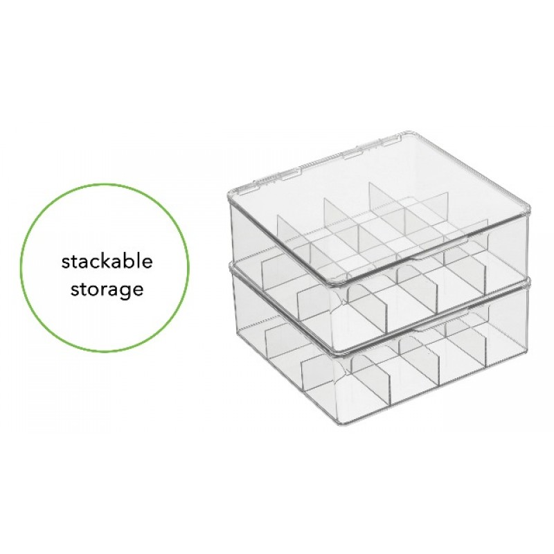 mDesign 플라스틱 티백 주방 캐비닛, 조리대, 식료품 저장실, 커피 포드, 조미료 패킷, 조미료, 8개 섹션, 2팩, 투명용 경첩 뚜껑이 있는 분할 보관 정리함 컨테이너 상자