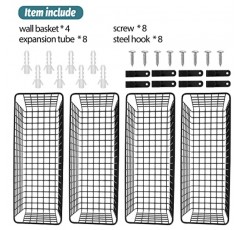 4 세트 [특대형] 보관용 벽걸이 바구니, 벽걸이형 튼튼한 강철 와이어 바구니, 금속 걸이 캐비닛 빈 벽 선반, 소박한 농가 장식, 주방 욕실 정리함, 검정색