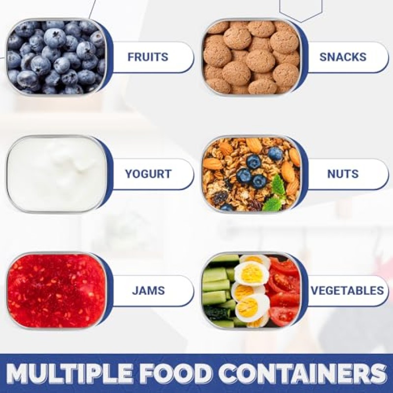 어린이를 위한 Hsei 6 Pcs 스테인레스 스틸 스낵 용기, 실리콘 뚜껑이 있는 8온스 식품 용기 어린이집 및 학교 보관 용품을 위한 휴대용 재사용 가능한 금속 유아용 도시락 상자(파란색)