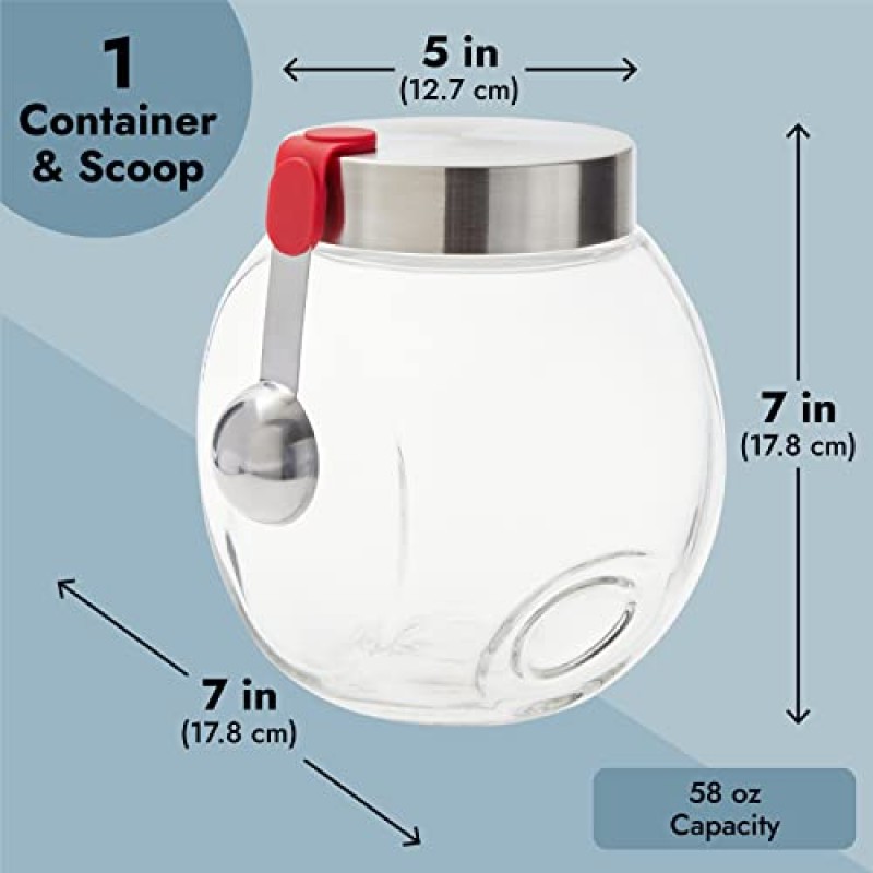 국자와 스테인레스 스틸 뚜껑이 있는 유리병 사탕 디스펜서, 쿠키, 견과류, 건조식품, 젤리빈용 페니병, 조리대 식품 보관 기구(58온스)