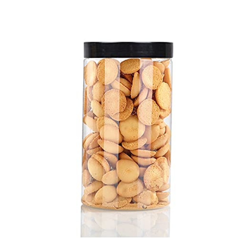 HoleviFO 43온스(1280ml 6팩) 부드러운 검정색 뚜껑과 라벨이 있는 투명 플라스틱 병, 넓은 입, BPA 없음, 가정 및 주방 식품 저장실 정리 및 보관용 PET 병 대량(검은색)