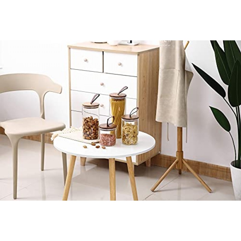 Emica 홈 붕규산 유리 주방 용기/아카시아 나무 밀폐 뚜껑 및 PU 손잡이 세트-4 팩, 주방용 유리 식품 저장 용기, 식료품 저장실 조직, 커피, 견과류에 이상적