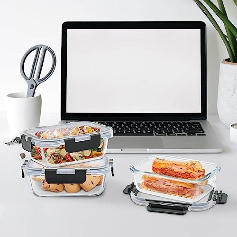 뚜껑이 있는 24피스 소형 유리 식품 보관 용기, 1.5컵 식사 준비 용기 세트, 전자레인지 및 식기세척기 사용 가능, 누출 방지, BPA 프리, 투명/회색