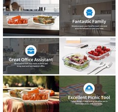 뚜껑이 있는 24피스 소형 유리 식품 보관 용기, 1.5컵 식사 준비 용기 세트, 전자레인지 및 식기세척기 사용 가능, 누출 방지, BPA 프리, 투명/회색