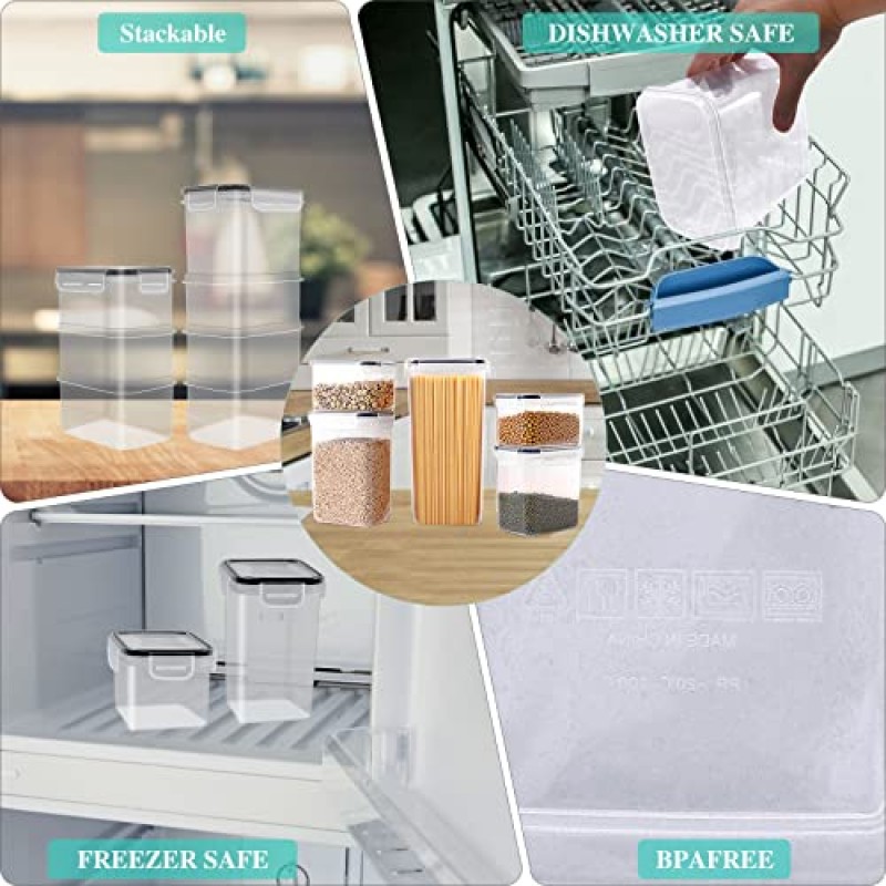 Jeffbaubl 7 PCS 밀폐 식품 보관 용기, 뚜껑이 있는 주방 보관 용기, 마커가 있는 플라스틱 건조 식품 용기 및 식품 저장실 조직 보관용 라벨 24개, BPA 없음