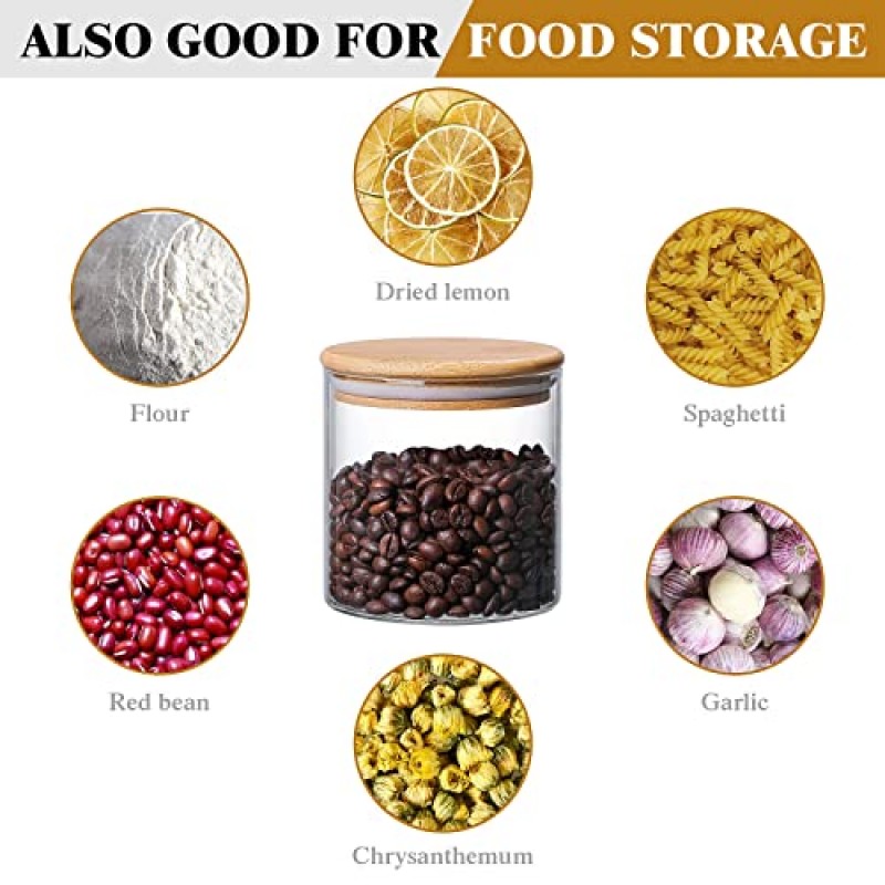 Yomvzake 식기세척기 포드 용기(대나무 뚜껑 포함), 주방 정리 및 보관용 뚜껑이 있는 2Qt 유리 용기, 투명 주방 필수품 장식 액세서리