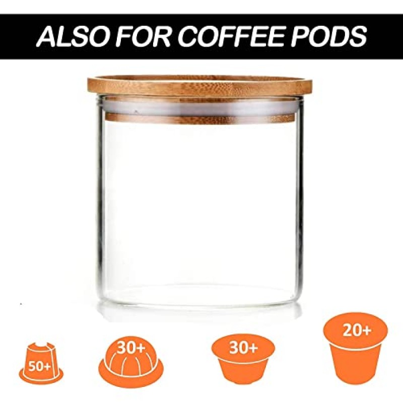 Yomvzake 식기세척기 포드 용기(대나무 뚜껑 포함), 주방 정리 및 보관용 뚜껑이 있는 2Qt 유리 용기, 투명 주방 필수품 장식 액세서리