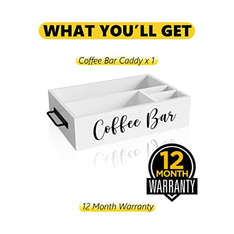 커피 스테이션 정리함, 카운터용 농가 커피 바 액세서리 정리함, 손잡이가 있는 나무 커피 포드 Kcup 보관 바구니, 커피 바 장식 및 정리용 소박한 커피 캐디(흰색)