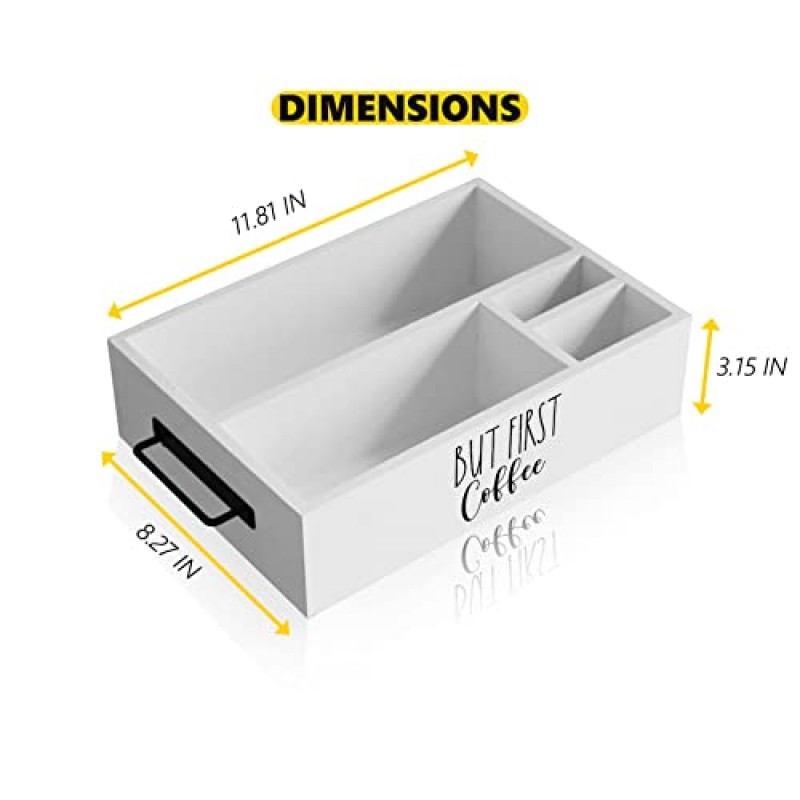 커피 스테이션 정리함, 카운터용 농가 커피 바 액세서리 정리함, 손잡이가 있는 나무 커피 포드 Kcup 보관 바구니, 커피 바 장식 및 정리용 소박한 커피 캐디(흰색)