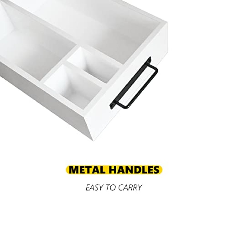 커피 스테이션 정리함, 카운터용 농가 커피 바 액세서리 정리함, 손잡이가 있는 나무 커피 포드 Kcup 보관 바구니, 커피 바 장식 및 정리용 소박한 커피 캐디(흰색)