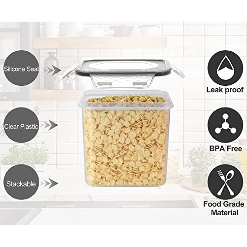 VERONES 시리얼 저장 용기 세트, 36개 밀폐 식품 저장 용기, 밀가루, 설탕, 검은색 잠금 뚜껑이 있는 시리얼 플라스틱 용기용 BPA 프리 주방 식료품 저장실 조직