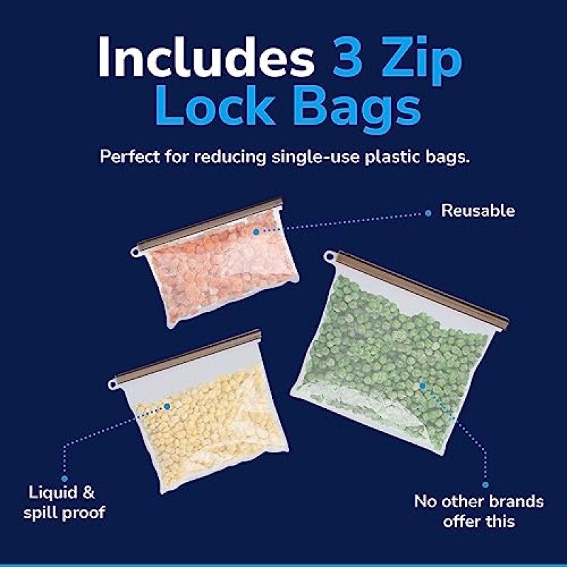 TIDYUP 밀폐 식품 보관 용기, 7개 주방 식료품 저장실 정리 및 보관 세트 - 뚜껑이 있는 건조 식품용 투명 플라스틱 용기, BPA 무료 보관함, 지퍼 잠금 백 3개 포함