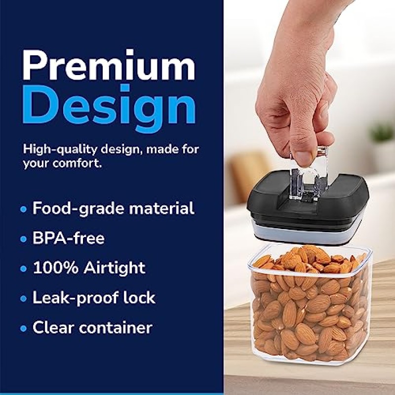 TIDYUP 밀폐 식품 보관 용기, 7개 주방 식료품 저장실 정리 및 보관 세트 - 뚜껑이 있는 건조 식품용 투명 플라스틱 용기, BPA 무료 보관함, 지퍼 잠금 백 3개 포함