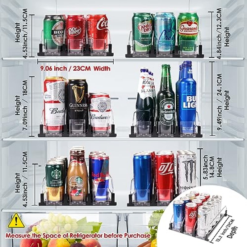 BingoHive 냉장고용 자동 소다 캔 주최자 맥주 소다 셀처 음료 팝 캔 홀더용 냉장고 캔 디스펜서 냉장고 보관용 자체 추진 음료 주최자 11.15oz 12oz 16oz 16.9oz 12캔