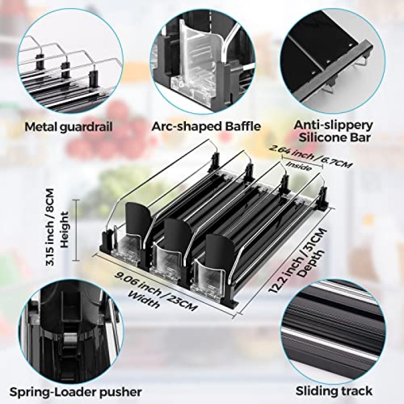 BingoHive 냉장고용 자동 소다 캔 주최자 맥주 소다 셀처 음료 팝 캔 홀더용 냉장고 캔 디스펜서 냉장고 보관용 자체 추진 음료 주최자 11.15oz 12oz 16oz 16.9oz 12캔