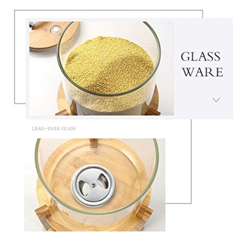 밀가루 및 시리얼 용기, 5L/8L, 쌀 디스펜서, 주방 정리 및 식품 저장실용 창의적 유리 식품 보관 용기, 밀폐 뚜껑 및 나무 스탠드8L