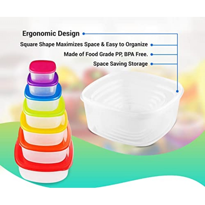 ARSUK 밀폐 뚜껑이 있는 플라스틱 식품 용기 세트 7개, 주방 보관 정리 점심 간식용 쌓을 수 있는 용기 샌드위치 소스, BPA 프리 전자레인지 냉동고 식기 세척기 안전