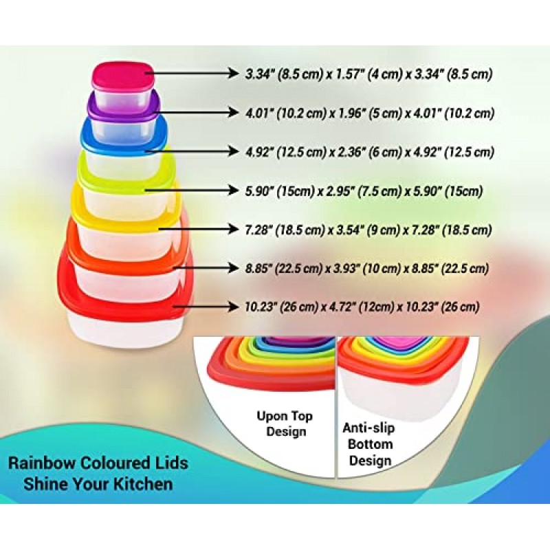 ARSUK 밀폐 뚜껑이 있는 플라스틱 식품 용기 세트 7개, 주방 보관 정리 점심 간식용 쌓을 수 있는 용기 샌드위치 소스, BPA 프리 전자레인지 냉동고 식기 세척기 안전