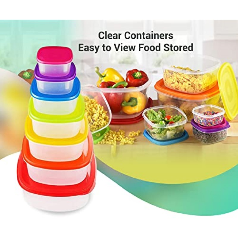 ARSUK 밀폐 뚜껑이 있는 플라스틱 식품 용기 세트 7개, 주방 보관 정리 점심 간식용 쌓을 수 있는 용기 샌드위치 소스, BPA 프리 전자레인지 냉동고 식기 세척기 안전