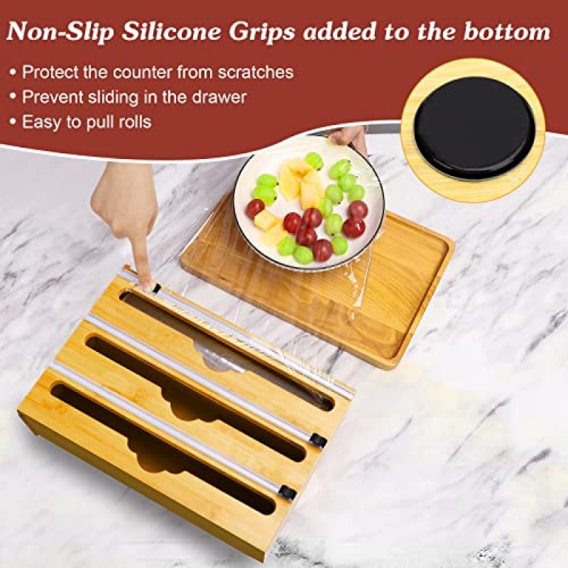 호일 및 플라스틱 랩 정리함, 커터가 포함된 3 in 1 랩 디스펜서, 알루미늄 호일 정리 및 보관