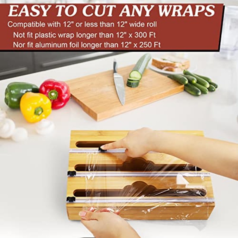 호일 및 플라스틱 랩 정리함, 커터가 포함된 3 in 1 랩 디스펜서, 알루미늄 호일 정리 및 보관