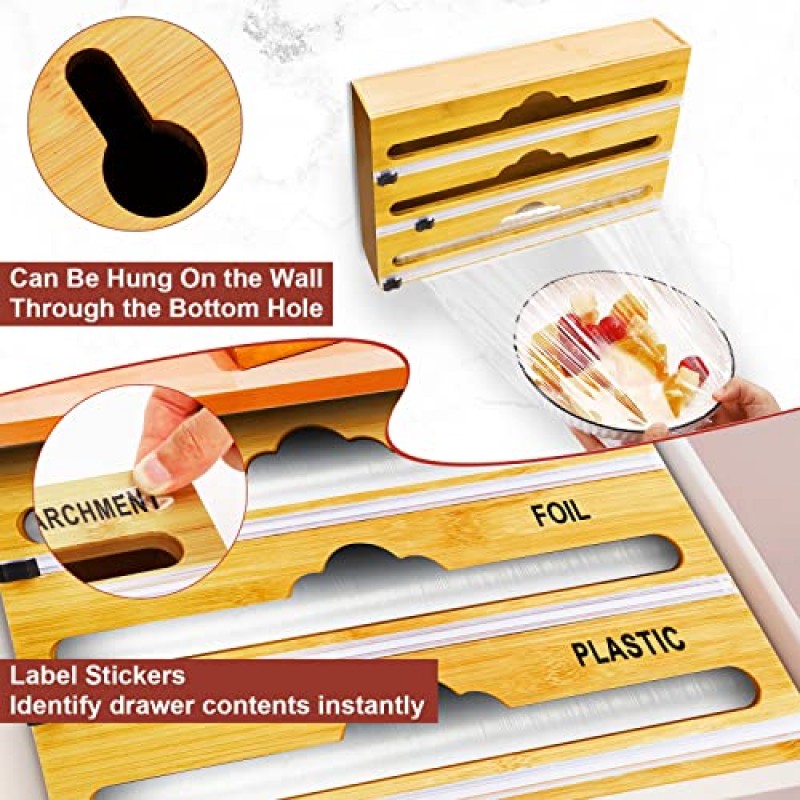 호일 및 플라스틱 랩 정리함, 커터가 포함된 3 in 1 랩 디스펜서, 알루미늄 호일 정리 및 보관