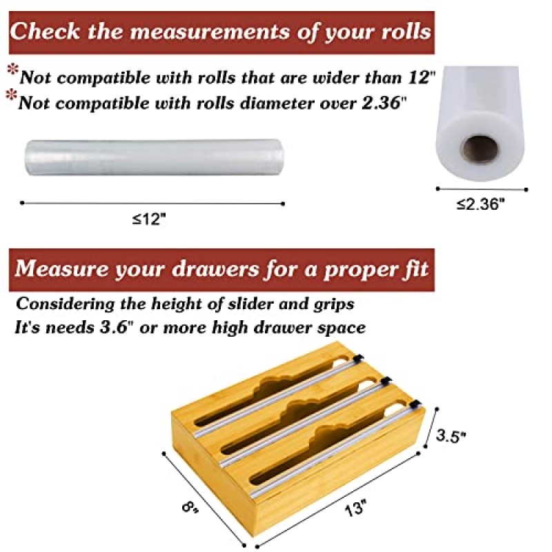 호일 및 플라스틱 랩 정리함, 커터가 포함된 3 in 1 랩 디스펜서, 알루미늄 호일 정리 및 보관