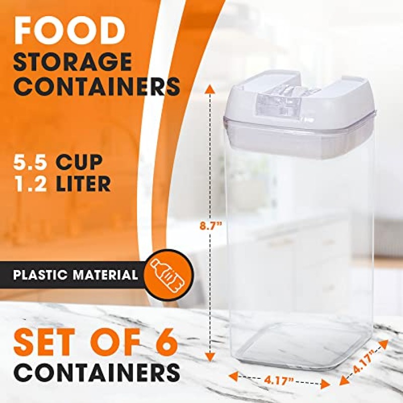 Cheer Collection 주방 정리용 밀폐 식품 보관 용기 - 뚜껑이 있는 동일한 42온스 식품 저장실 정리함 보관함 6개 세트 - BPA 프리(마커 및 재사용 가능 라벨 24개 포함) – 핑크