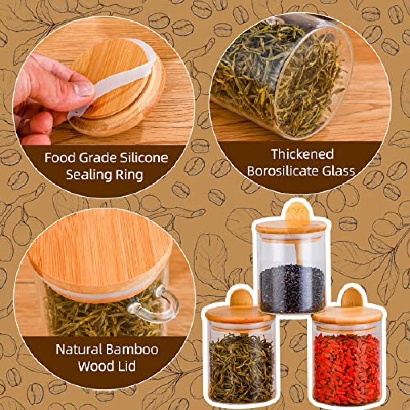 Howbonwe 밀폐된 대나무 뚜껑과 대나무 숟가락이 있는 유리 식품 저장 용기 3개 세트, 15온스 투명 붕규산 유리 용기 사탕, 쿠키, 견과류, 차, 향신료용 주방 정리 항아리