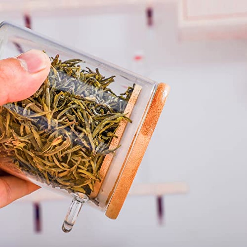 Howbonwe 밀폐된 대나무 뚜껑과 대나무 숟가락이 있는 유리 식품 저장 용기 3개 세트, 15온스 투명 붕규산 유리 용기 사탕, 쿠키, 견과류, 차, 향신료용 주방 정리 항아리