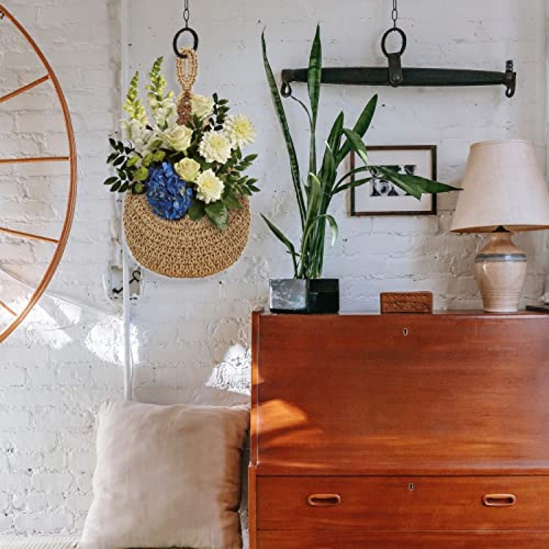 QD-Udreamy 주방용 걸이 과일 바구니, Boho 황마 정리용 바구니, 걸이 벽 과일 야채 바구니, 손으로 짠 장식 걸이 주방 바구니, 양파 마늘