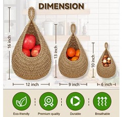 QD-Udreamy 주방용 걸이 과일 바구니, Boho 황마 정리용 바구니, 걸이 벽 과일 야채 바구니, 손으로 짠 장식 걸이 주방 바구니, 양파 마늘