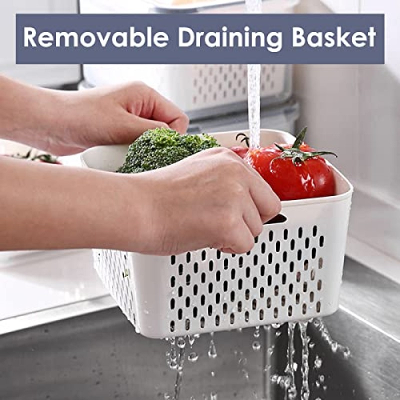 냉장고용 Kqiang 과일 보관 용기 필터링 가능한 바구니 및 밀폐 뚜껑이 있는 신선한 용기 야채 및 과일 보관 용기 과일 샐러드용 냉장고 정리함 양상추 베리 고기 보관인