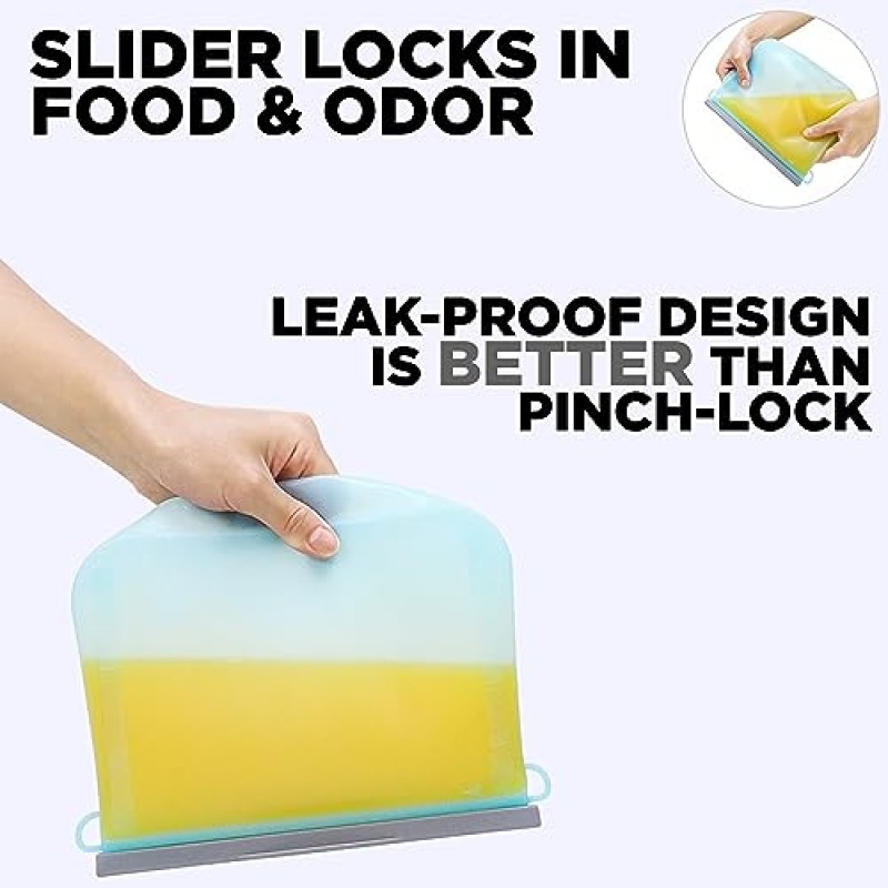 재사용 가능한 슬라이드 잠금 가방 실리콘 식기세척기 안전, 4팩 BPA 무료 백금 실리콘 재사용 가능한 냉동고 가방, 재사용 가능한 샌드위치 어린이 스낵 가방, 누출 방지 점심 또는 간식용 재사용 가능한 식품 보관 가방